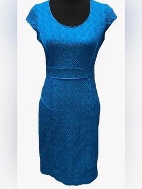 Adrianna Papell Bright Blue Textured Cap-Sleeve Sheath Dress 8 8P